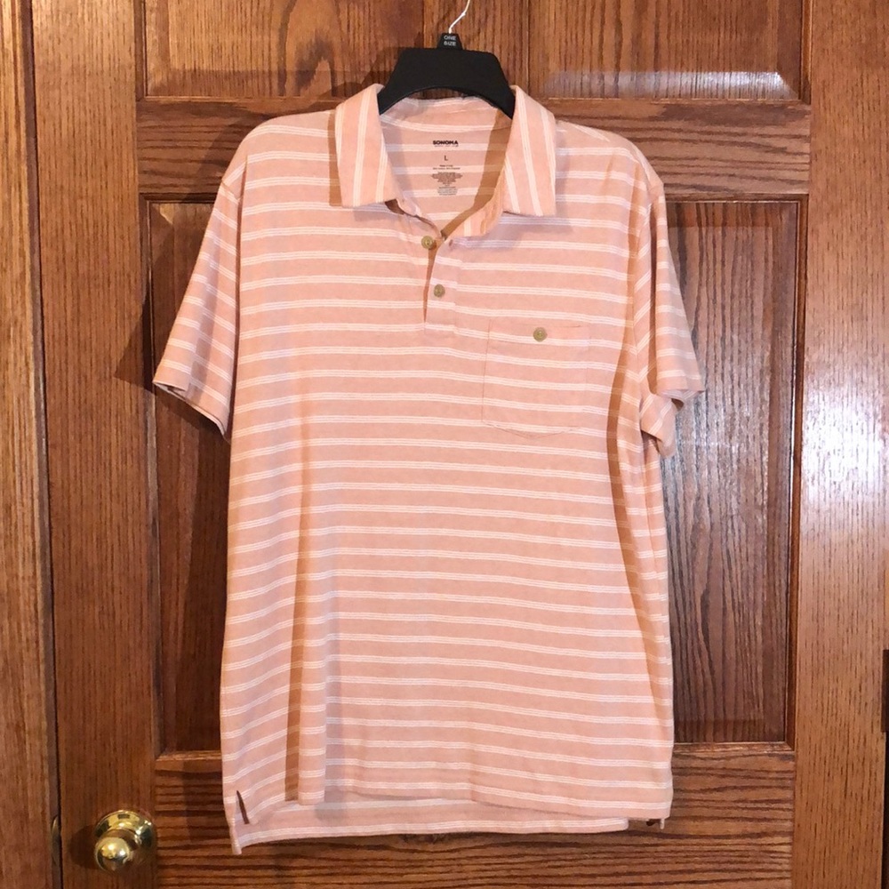 Sonoma Peach Striped Men's Polo Shirt